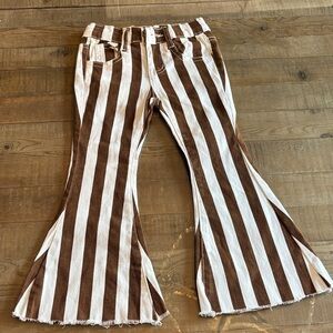 Brown and White Striped Flare Pants